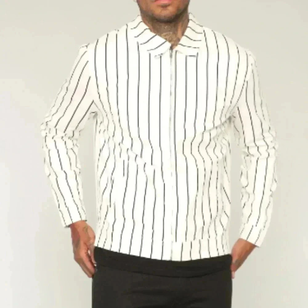Fashion Nova The Al Striped Jacket - White/Black Men's Medium